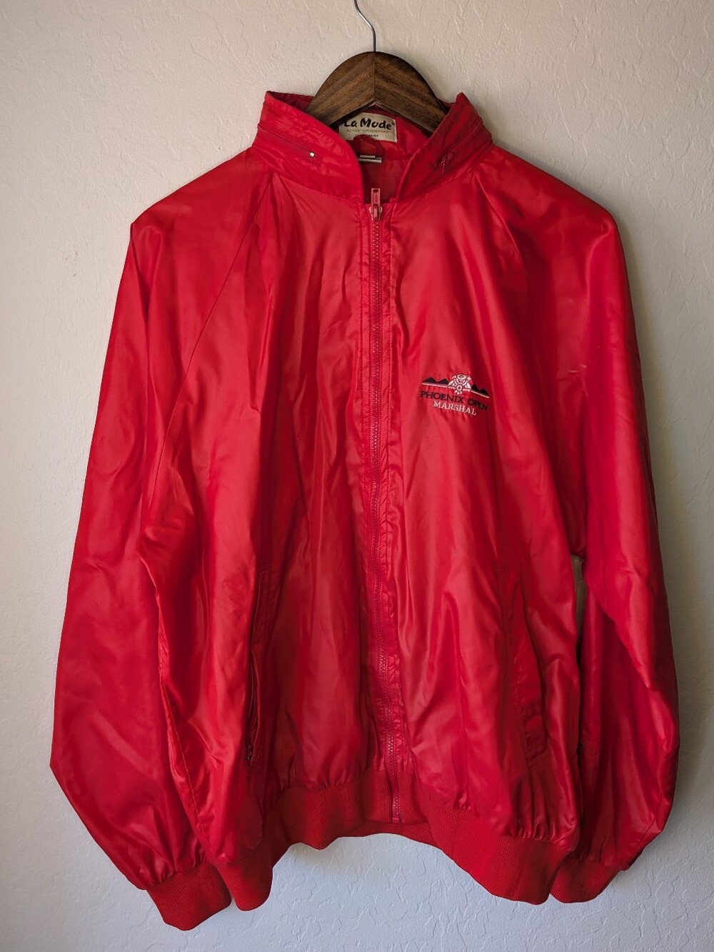 Men's Red Lightweight Windbreaker Jacket with Embroidered Chest Logo
